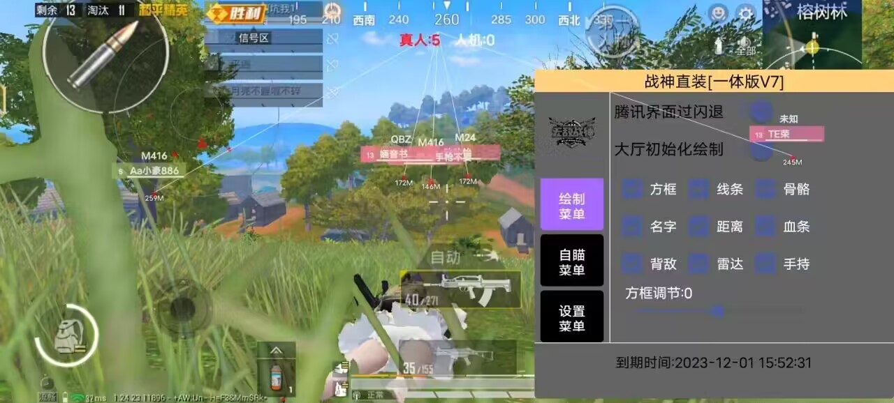 和平精英辅助【AI内核】方框透视 骨骼显示 人物射线 手持武器 触摸自瞄